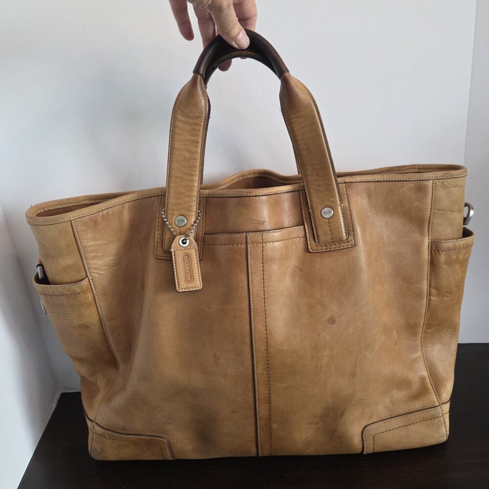 COACH 5369 Heritage Tan Genuine Cowhide Leather Extra Large Tote Shoulder Bag